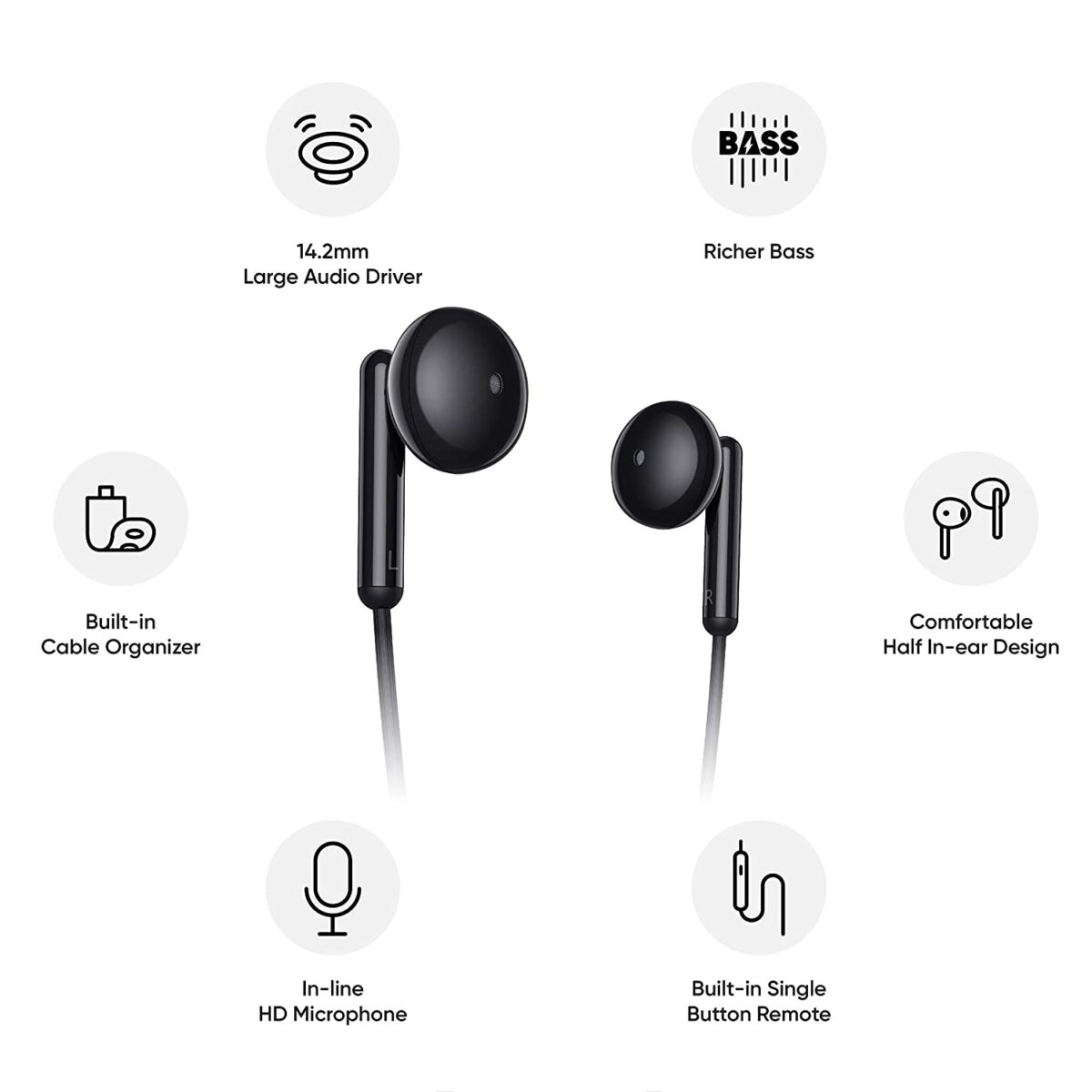 realme Buds Classic Wired Earphones with HD Microphone Black