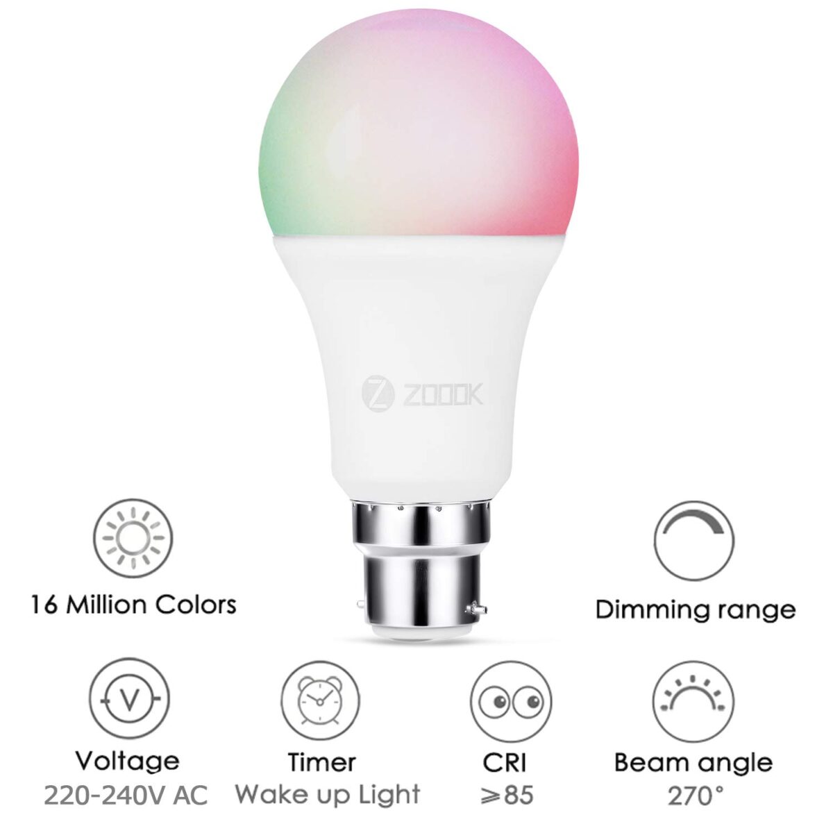 Zoook Shine 9-Watt B22 type Smart LED Bulb Compatible with Amazon Alexa